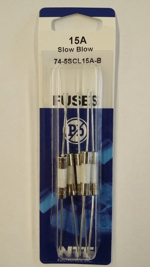 15 Amp (S505-V) Axial Ceramic Fuse 5Pk Slow Blow 5x20mm