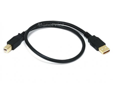 1.5Ft Black USB 2.0 A Male to B Male 28/24AWG Cable - (Gold)