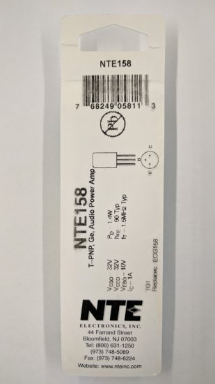 NTE158 Transistor PNP Germanium (1Pk) 32V IC=1A TO-1 Aud Pwr Amp