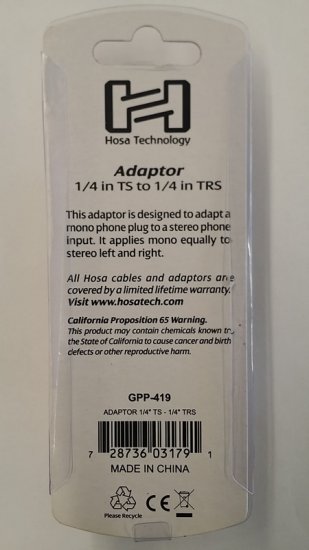Adaptor 1/4in TS to 1/4in TRS