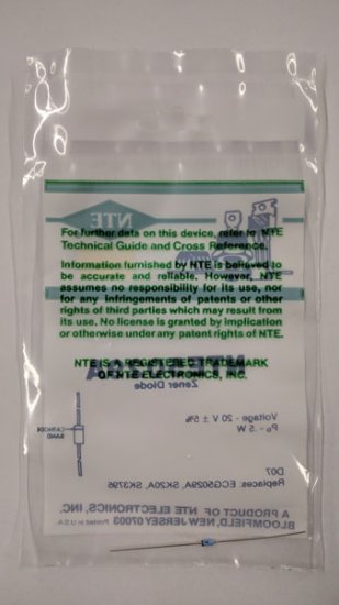 NTE5029A Zener Diode 20.0V 1/2W, DO35