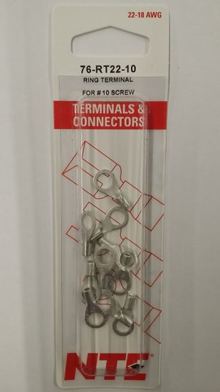 Ring Terminal Non-Insulated 22-18Awg #10 Stud (10Pk)