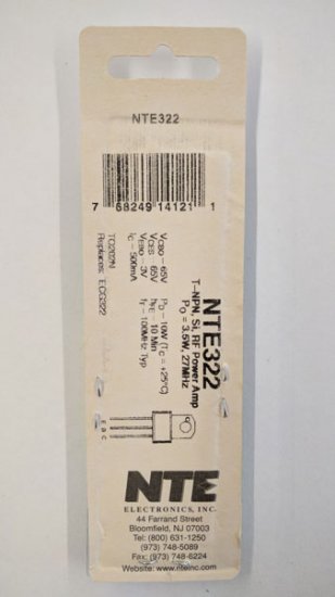 NTE322 T-NPN, Si, RF Power Amp, CB (PO 3.5W Min, 27MHz)