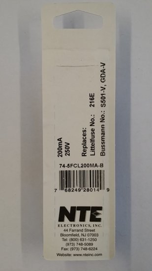 0.2 Amp (200mA) GDA-V Axial Ceramic Fuse (5Pk) FastActing 5x20mm