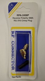 RP-SMA Plug 3-Piece Crimp-On RG-174/U RG-316/U (Gold)