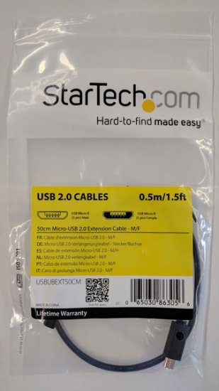 Micro-USB Extension Cable - M/F - 0.5m (20in)