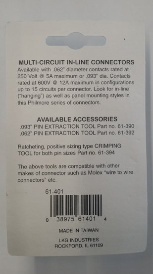 1 Pin Male/Female Pair 0.062" Pins 5A Mated Housings (Molex)