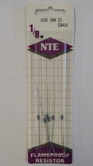 160K Ohm, 1/8W, 2% Metal Film Flameproof Resistor (6Pk)