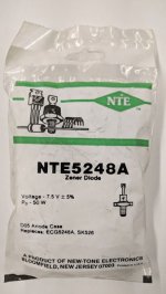 NTE5248A Zener Diode 7.5V 50W, DO-5 Anode Case