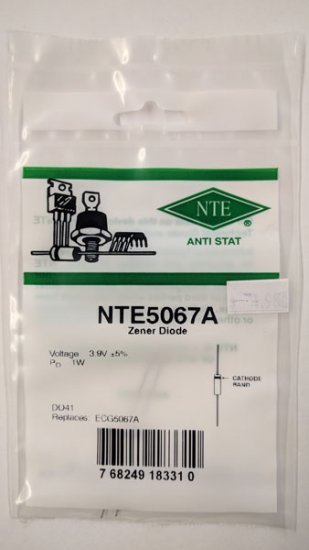 NTE5067A Zener Diode 3.9V 1W, DO-41/DO-15 (2Pk)