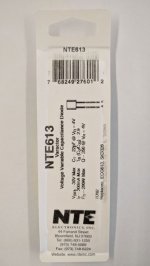 NTE613 Varactor Diode, Tuning Diode, 22pf@4V, 30V, 200mA