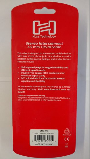 15Ft Stereo Interconnect 3.5 mm TRS to Same