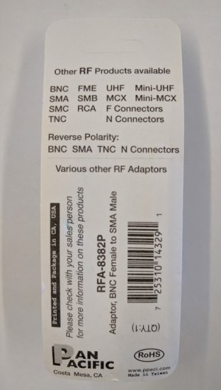 BNC Jack to SMA Plug Adapter