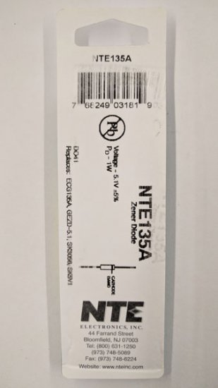 NTE135A Zener Diode (2Pk) 5.1V 1W
