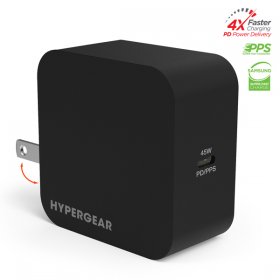 HyperGear SpeedBoost 45W USB-C PD/PPS Super-Fast Wall Charger Bk