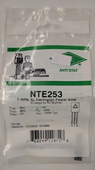 NTE253 T-NPN, Si, Darlington Power Amp (Compl to NTE254)