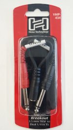 6in Stereo Breakout Cable 3.5mm TRSF to Dual 1/4in TS