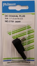 Size C 4.75/1.7mm 90° Coaxial DC Power Plug Inline