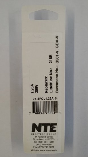 1.25 Amp (GDA-V) Axial Ceramic Fuse (5Pk) Fast Acting 5x20mm