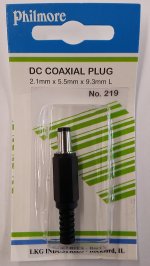 Size M 5.5/2.1mm Coaxial DC Power Plug Inline w/Strain Relief