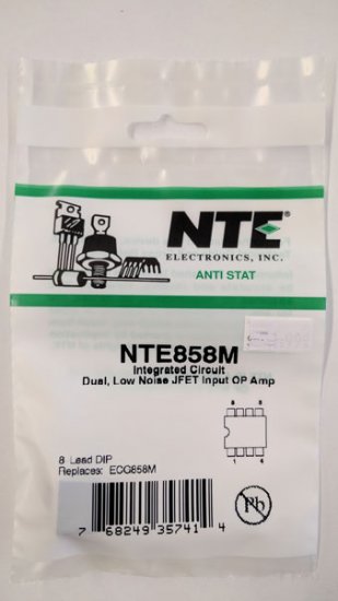 NTE858M IC, Dual, Low-Noise JFET-Input Op-Amp, 8-Lead Mini DIP
