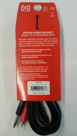 9.9Ft (3M) Stereo Interconnect Dual 1/4 in TS to Dual RCA