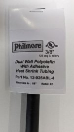 3/8" Black 48" Dual Wall 3:1 Polyolefin Heat Shrink w/Adhesive