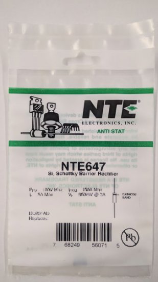 NTE647 Schottky Barrier Si Rect LowVolt HiFreq 100V 5A DO-201AD