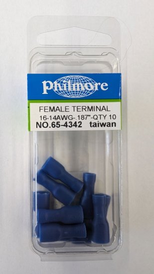 Quick Connect Female Fully-Insulated 16-14Awg 0.187" (10Pk)Vinyl