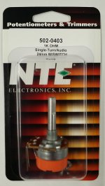1K Audio Taper Pot w/Switch 0.25W (24mm) Combo Lug 30mm Shaft