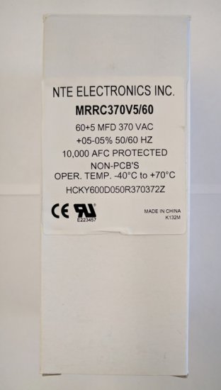 5/60uF 370VAC Motor Run Cap Dual Capacitance Round Case .25" QC