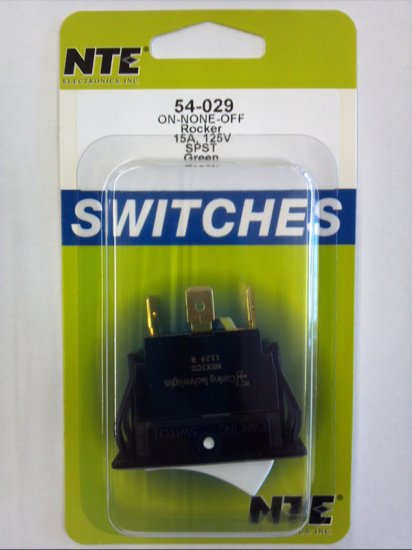 18VDC Green Incandescent Rocker SPDT On-None-Off 12V 15A