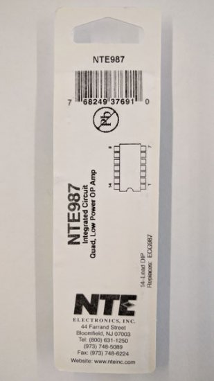 NTE987 IC, Quad, Low Power OP Amp, 14-Lead DIP