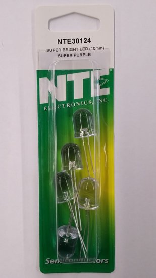 10mm Super Bright UV/Purple LED 180mcd (5Pk) Clear Lens