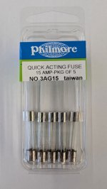 15 Amp 3AG Glass Fuse (5Pk) Fast Acting 1/4"x1-1/4"