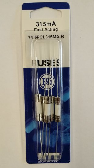 0.315 Amp (315mA) GDA-V Axial Ceramic Fuse 5Pk FastActing 5x20mm