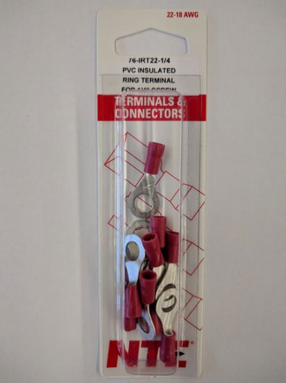 Ring Terminal Insulated Vinyl (PVC) 22-18Awg 1/4" (10Pk)