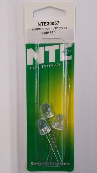 8mm Super Bright Deep Red LED 2200mcd (3Pk) Clear Lens