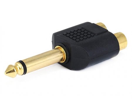 2RCA Jacks to (6.3mm) 1/4" Mono Plug Adapter (Gold) Molded