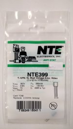 NTE399 T-NPN, Si, High Voltage Video Amp (Compl to NTE2366)