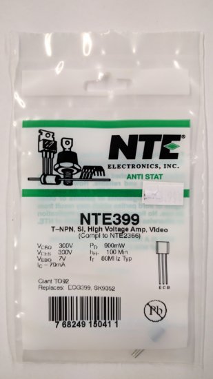 NTE399 T-NPN, Si, High Voltage Video Amp (Compl to NTE2366)