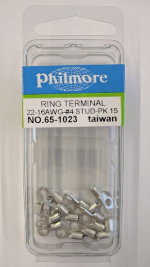 Ring Terminal Non-Insulated 22-18Awg #4 Stud (15Pk)