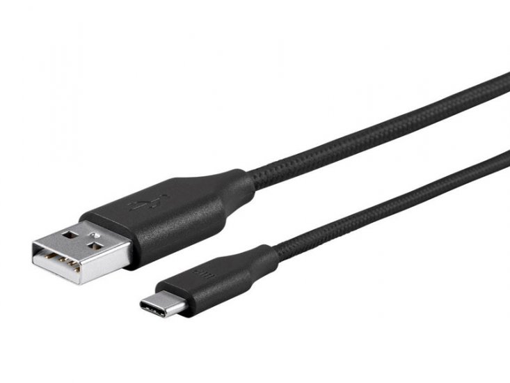 3Ft USB Type C to USB-A 2.0 Cable - 480Mbps, 2.4A, Braided Black