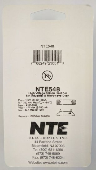NTE548 Si, HV Plastic Rectifier Diode for Mic Oven, 12KV, 50A
