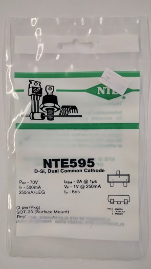 NTE595 Si Diode Dual Common Cathode Hi Speed 70V 0.25A 6NS (3Pk)