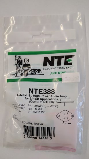 NTE388 T-NPN, Si, Hi Pwr Audio Amp for Lin App (Compl to NTE68)