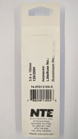 0.1 Amp Micro Cartridge Fuse (5Pk) Fast Acting 3.6x10mm