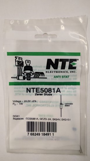 NTE5081A Zener Diode 24.0V 1W, DO-41/DO-15 (2Pk)