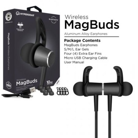 HyperGear MagBuds Wireless Aluminum Alloy Earphones - Jet Black