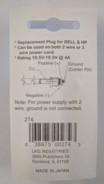 Size ? 7.4/5.0/0.6mm Pin Coaxial DC Power Plug Inline w/Strain